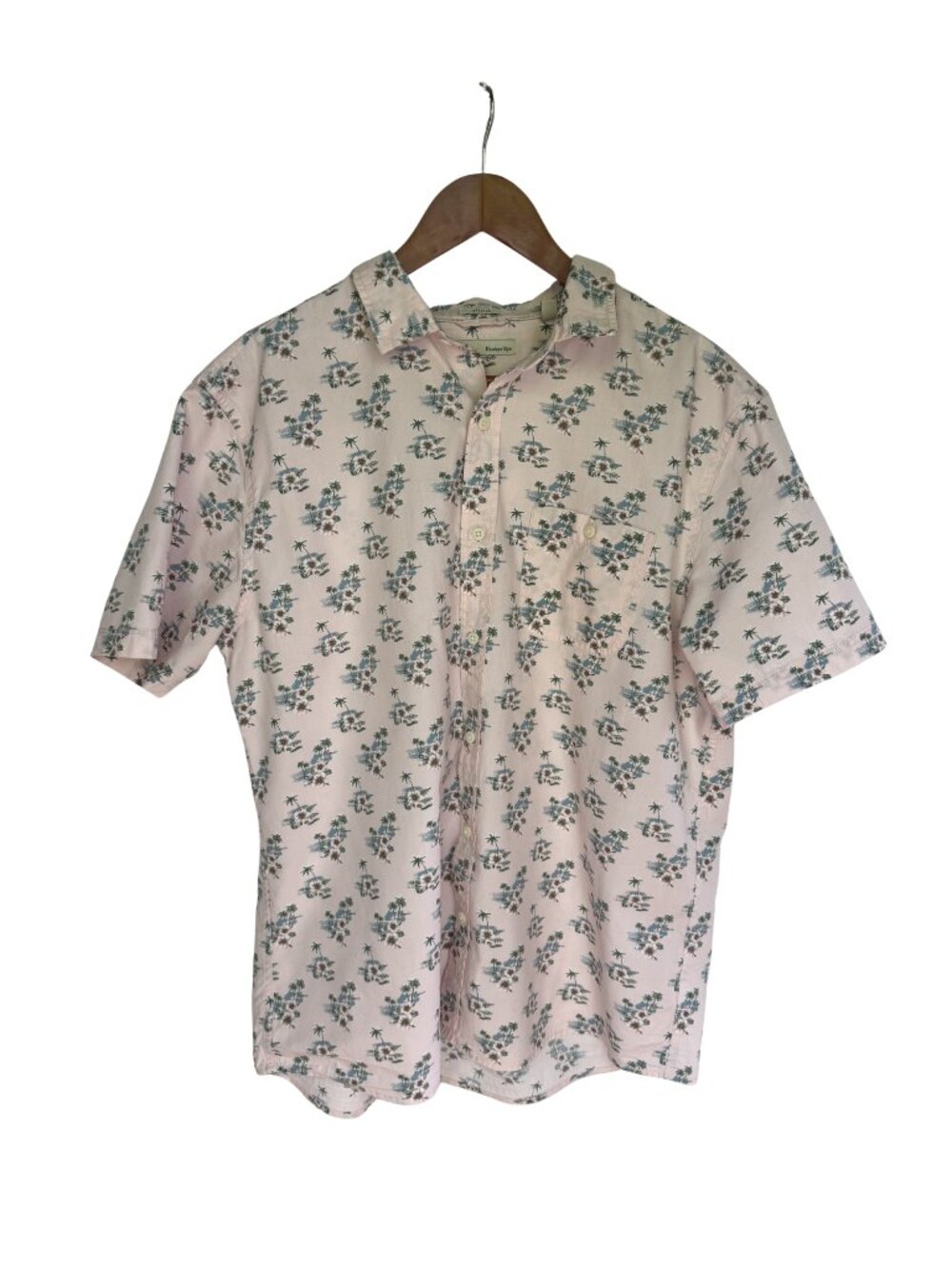 Hawker Rye 100% Cotton Men's Light Pink Beach Print Short Sleeve Button Down - L